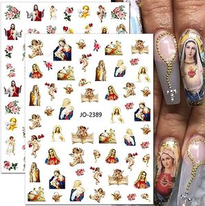Autocollants pour ongles Vierge Marie, autocollants pour ongles chrétiens Jésus San Judas, autocollants 3D auto-adhésifs pour ongles avec ailes d'ange pour bébé - Product Image 3