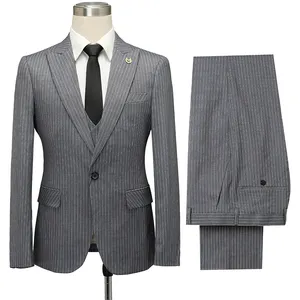 Costume 3 pièces pour hommes, vêtement d'affaires et de plein air, blazer cintré, costume 3 pièces à rayures, vente en gros