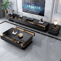 Ensemble de meuble TV et table basse contemporains de luxe en pierre avec rangement pour hôtel, salon et maison