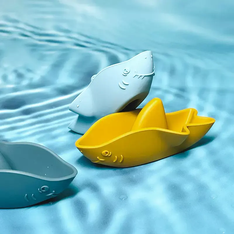 子供のための新しいデザインの環境にやさしい教育用シリコンシャークボート3ピースセット赤ちゃん入浴玩具