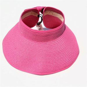 Viseras para mujer de ala ancha, plegables, enrollables, con orificio para cola de caballo, sombreros de playa con protección UV, viseras enrollables con lazo, sombreros de sol de paja, sombreros de regalo promocional - Product Image 4