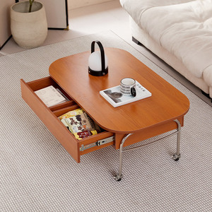 Nordic Style <b>Height</b> <b>Adjustable</b> Coffee <b>Table</b> Wood Top With Storage Drawer Movable For Small Apartments And Rental Rooms - Product Image 2