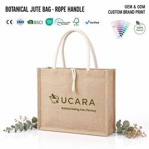 Custom Screen Printed <b>Large</b> Jute Tote <b>Bag</b> with Rope Handle-Eco-Friendly Advertising <b>Gift</b> & Retail Use Beach & Grocery Carry <b>Bag</b> - Product Image 1