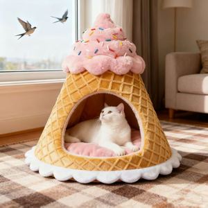 Ice Cream Pet Bed & <b>Tent</b> Cute Cartoon Design Short Plush Soft Filling Anti-Slip Eco-Friendly for Living Room Indoor Use Luxury - Product Image 3