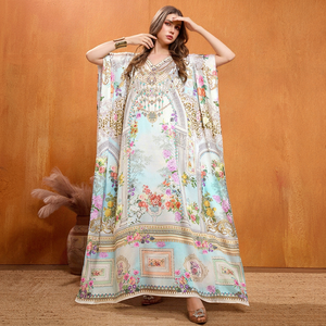High Quality Designer Turkish Style <b>Kaftan</b> Women Polyester Handmade Batwing Sleeves V Neck Regular Fit Flared Hem Midi Party - Product Image 1