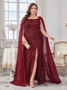 Robe de soirée formelle maxi moulante pour <span class=keywords><strong>femme</strong></span>, de haute qualité, à col <span class=keywords><strong>carré</strong></span>, manches extra-longues évasées, fente sur la cuisse, broderie de sequins - Product Image 3