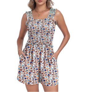 Combinaison élégante pour femme, taille mi-haute, col en V, ornée de ceintures, unie, longueur genou, coupe ample, pour mariage d'automne, en tissu toile respirant et à séchage rapide - Product Image 1