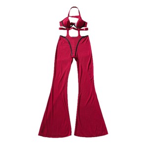 Promotion Prix <span class=keywords><strong>Bas</strong></span> Été 2026 Ensemble Lingerie Femme Rouge Halter Bra & Pantalon Évasé Côtelé Deux Pièces Loungewear - Product Image 5