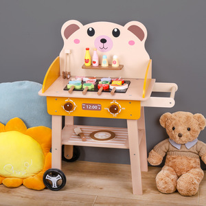 Juego de juguete para parrilla de barbacoa de madera para niños con pinchos y carrito para juego de simulación interactivo, diversión de cocina y juego de rol educativo - Product Image 4