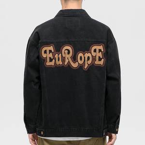 Veste en <span class=keywords><strong>jean</strong></span> noire pour homme, personnalisée OEM, avec broderie arrière, style vintage streetwear, vente en gros - Product Image 1