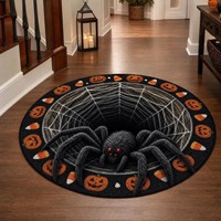 Tapis en velours cristal à tissage plat, style américain, thème Halloween, motif cercle, épaisseur 0,5 cm, avec envers en plastique à pois