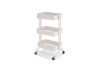 Chariot de rangement à roulettes 3 niveaux en métal blanc crème, écologique et moderne, pour la maison, le bureau, le salon, la salle de bain et la cuisine