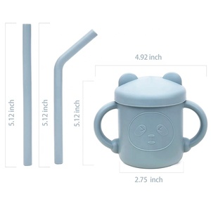 ถ้วยหัดดื่มซิลิโคนเกรดอาหารสำหรับเด็ก ปลอดสาร BPA พร้อมฝาปิด หลอดดูด ฐานกันลื่น สำหรับเด็กวัยหัดเดิน แก้วน้ำสำหรับเด็ก ภาชนะใส่อาหารสำหรับเด็กทารก - Product Image 3