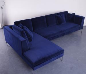 Sofá Minimalista Moderno en Forma de L, Tapizado en Terciopelo Azul Marino, Estilo Antonio Citterio <span class=keywords><strong>Charles</strong></span> - Product Image 1