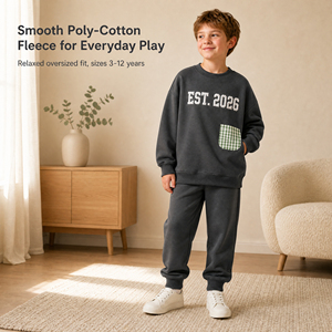 <span class=keywords><strong>Sweat</strong></span>-shirt à col rond pour enfants, pull en polaire pour garçons de 3 à 16 ans, imprimé universitaire EST 2026, poche à carreaux, vente en gros, personnalisable, logo OEM - Product Image 4