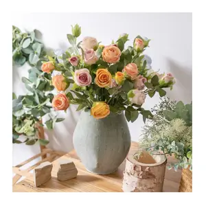 Matériel pour arrangement floral de mariage électronique fleurs roses artificielles en soie couleur automne pour la décoration intérieure