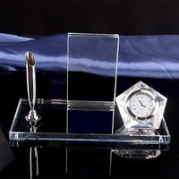 CR006 multifonction cristal fournitures de bureau organisateur de bureau nom carte porte-stylo papeterie boîte de rangement ensemble de Table avec horloge