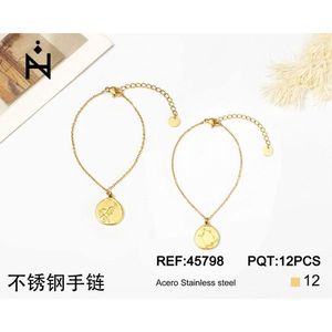 Bracciale con ciondoli in acciaio inossidabile placcato oro regolabile per donna, gioielli alla moda - Product Image 1