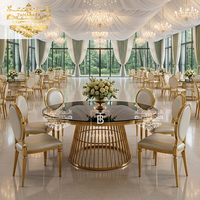 Ensemble de table de banquet de mariage ronde en acier inoxydable de luxe moderne pour hôtel avec plateau en verre trempé