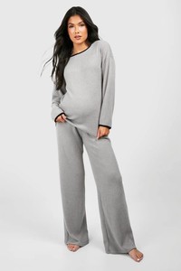 Ensemble de vêtements de détente en maille côtelée contrastée, ensemble <span class=keywords><strong>2</strong></span> pièces, pyjama de maternité pour femmes enceintes - Product Image 3