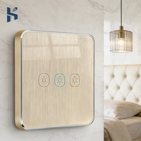 Interrupteur tactile intelligent Tuya WiFi 3 voies, couleur or, norme britannique et européenne, interrupteur intelligent pour éclairage, commande à distance par application