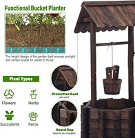 Jardinière en bois anticorrosion avec seau suspendu, jardinière rustique d'extérieur, jardinière en bois pour patio, fontaine à souhaits