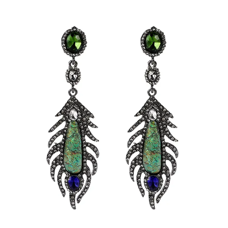 JC754 New design Fashion green earrings Women Vintage Peacock feather earrings