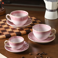 Ensemble de tasses à café en céramique réactives et émaillées, rustiques et colorées, de 110, 220 et 320 ml, vertes, roses et bleues, pour cappuccino et latte, avec soucoupe