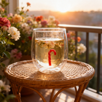 Vaso SUNYO de Doble Pared de Vidrio Borosilicato de Alta Calidad, 350 ml, Diseño de Bastón de Caramelo 3D, Resistente al Calor, Soplado a Mano, Libre de BPA, Apto para Lavavajillas