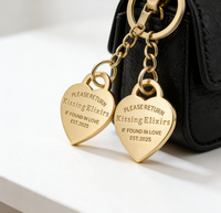 Accessoires métalliques de luxe, fournitures, logo personnalisé gravé, étiquette métallique en forme de cœur et ronde pour porte-clés, breloque de sac et cordon