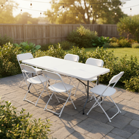 Ensemble de table pliante en plastique de 6 pieds avec 6 chaises pliantes blanches pour pique-nique, événement, formation, activités de plein air, usage commercial