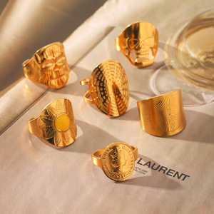 Кольца KITI в винтажном готическом стиле с текстурой, позолоченные PVD 18-каратным золотом, массивные, модные украшения - Product Image 3