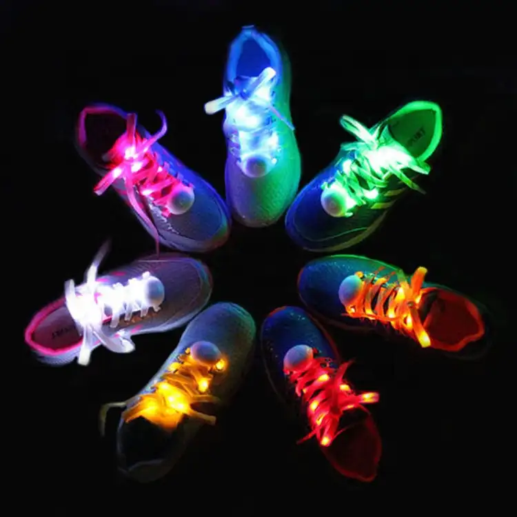 ホワイトプリントカスタムコットンカラフル充電式ライトチャームメーカーワックスファッション点滅発光靴ひもLED靴ひも