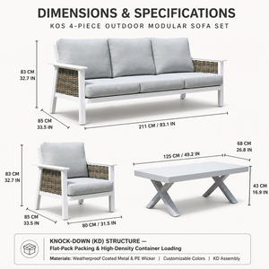 Juego de Muebles de Jardín Osmen Kos de Aluminio de 4 Piezas con Sillones y Mesa de Centro, Resistente al Agua y a los Rayos UV, para Patio y Jardín, Os502329- - Product Image 6