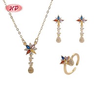 Boucles d'oreilles fleur en zircon plaqué or 18 carats Collier et bague pour dames-Bijoux de fiançailles et de fête