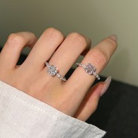 Dylam Bijoux fins personnalisés Bague en argent sterling S925 zircon cubique rose rose forme carrée bagues de fiançailles de mariage pour les femmes