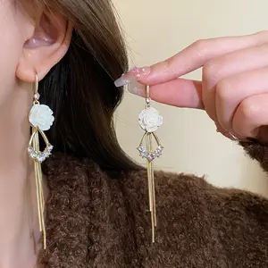 Diamond Flower Zircon Ear Hooks Earring Jewelry Luxury Bling Rhinestone Crystal Chain Dangle Long Tassel Earrings Women