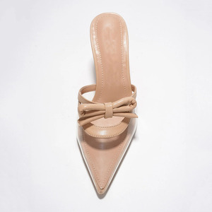 Women Front Bow Knot Strap Sandals Sexy Dress Stiletto High <b>Heels</b> Pointy Toe on <b>Mules</b> PVC Shoes - Product Image 6