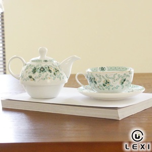 Service à thé en céramique élégant à motif floral vert avec <span class=keywords><strong>théière</strong></span>, <span class=keywords><strong>tasse</strong></span> et soucoupe pour le thé de l'après-midi, décoration de la maison et cadeaux - Product Image 2