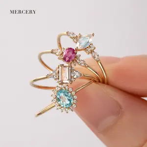 Mercery مجوهرات 2022 موضة مجوهرات مصممة بشكل جميل عالية الجودة 14K الصلبة الذهب خواتم الأحجار الكريمة للنساء