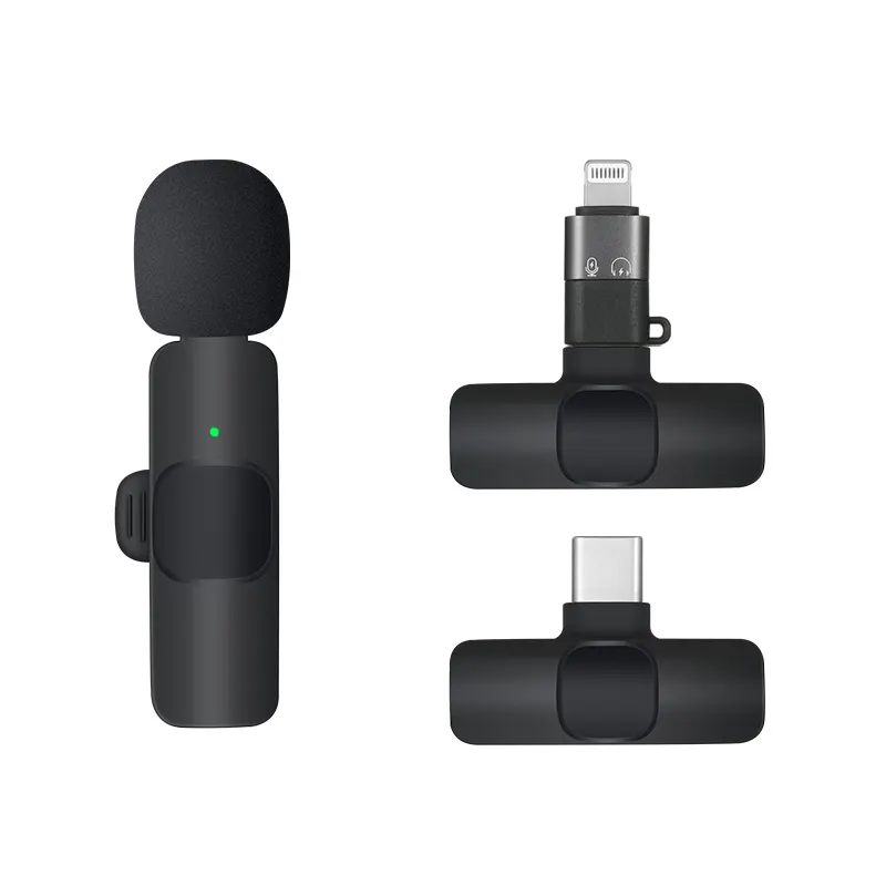 K9 2 in 1 Dual Lavalier Microphone Mic Plug & Play USB Type C & iOS Wireless Mic for iPhone PC Computer Live Broadcast