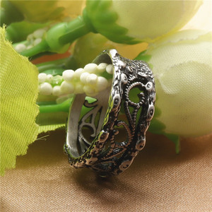 European American Style <b>Titanium</b> Steel Hollow <b>Ring</b> Plant Pattern Retro Silver Unisex Fashion Jewelry Gift - Product Image 2