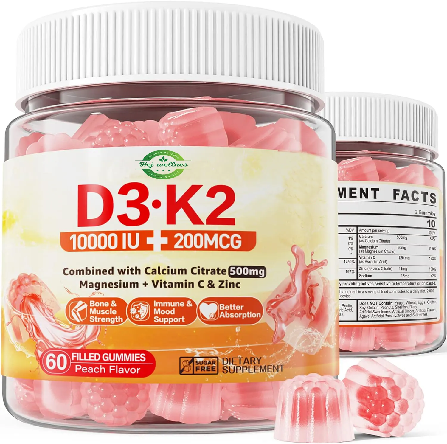 Gomitas de calcio y magnesio con vitamina D3 K2 Suplemento dietético Salud ósea Apoya a niños Adolescentes Hombres aplicables