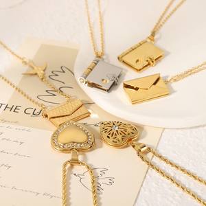 Collection de colliers à breloques secrètes en gros, acier inoxydable plaqué or 18 carats, collier avec pendentif en forme de <span class=keywords><strong>livre</strong></span>, de cœur ou d'oiseau pour elle, cadeau - Product Image 2