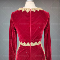 Robes de Soirée Formelles Sirène Rouges FWM en Gros Caftan Marocain Velours Manches Longues Robe de Mariée Musulmane Vestidos Algériens