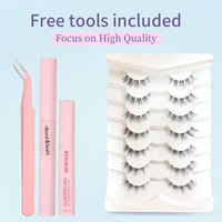 Cils en C de 7-12 mm, lot de 7 paires, faux cils style manga, queue pointue, bande transparente souple, matériau PBT, vente en gros disponible