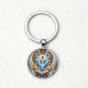 SH-09 Vintage <span class=keywords><strong>Bible</strong></span> sac voiture pendentif bijoux verre alliage jésus <span class=keywords><strong>Christ</strong></span> rond porte-clés - Product Image 4