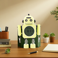 Jam Alarm digital Robot kartun anak-anak kreatif personalisasi jam bangun logam dengan lampu mata berkedip dan klip tangan