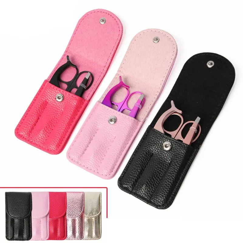 Custom design stainless steel eyelash tweezers eyebrow scissors tool kit 3 in 1 set case eyebrow tweezers