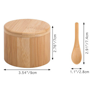 Boîte à <span class=keywords><strong>sel</strong></span>, sucre, poivre et épices en bambou rond WDF personnalisée avec couvercle pivotant magnétique pour un rangement sécurisé - Product Image 3